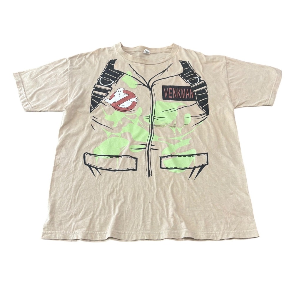 VTG 707 Ghostbusters Venkman Costume T-Shirt Mens L Beige Movie Graphic Tee Y2K